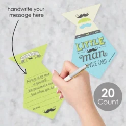 Big Dot Of Happiness Dashing Little Man Mustache Party - Tie Wish Card Baby Shower Activities - Shaped Advice Cards Game - Set Of 20