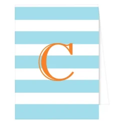 10ct 'C' Monogram Cabana Striped Note Cards Light Blue