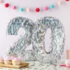 Blue Panda Small Silver Holographic Foil Number 0 Pinata For Birthday Party Decorations, 15.7 X 9 In