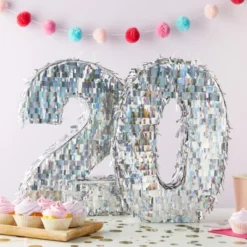Blue Panda Small Silver Holographic Foil Number 0 Pinata For Birthday Party Decorations, 15.7 X 9 In