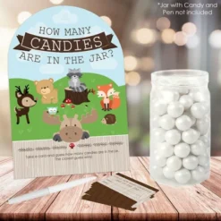 Big Dot Of Happiness Woodland Creatures - How Many Candies Baby Shower Or Birthday Party Game - 1 Stand And 40 Cards - Candy Guessing Game