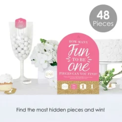 Big Dot Of Happiness 1st Birthday Girl - Fun To Be One - First Birthday Party Scavenger Hunt - 1 Stand And 48 Game Pieces - Hide And Find Game