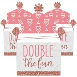Big Dot Of Happiness It's Twin Girls - Treat Box Party Favors - Pink And Rose Gold Twins Baby Shower Goodie Gable Boxes - Set Of 12