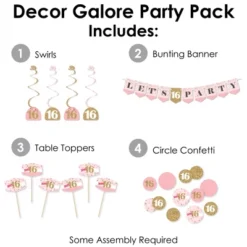 Big Dot Of Happiness Sweet 16 - 16th Birthday Party Supplies Decoration Kit - Decor Galore Party Pack - 51 Pieces