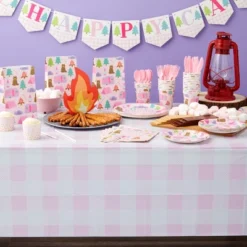 183 Piece Girls One Happy Camper Birthday Party Supplies With Plates, Napkins, Cups, Goodie Bags, Tablecloth, Banner And Cutlery (Serves 24)