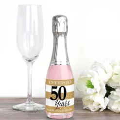 Big Dot Of Happiness We Still Do - 50th Wedding Anniversary - Mini Wine And Champagne Bottle Label Stickers - Anniversary Party Favor Gift - Set Of 16