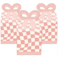 Big Dot Of Happiness Pink Checkered Party - Square Favor Gift Boxes - Bow Boxes - Set Of 12