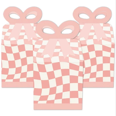 Big Dot Of Happiness Pink Checkered Party - Square Favor Gift Boxes - Bow Boxes - Set Of 12 1 Big Dot Of Happiness Pink Checkered Party - Square Favor Gift Boxes - Bow Boxes - Set Of 12