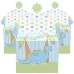Big Dot Of Happiness Baby Boy Dinosaur - Treat Box Party Favors - Baby Shower Or Birthday Party Goodie Gable Boxes - Set Of 12