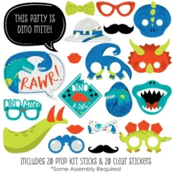Big Dot Of Happiness Roar Dinosaur - Dino Mite T-Rex Baby Shower Or Birthday Party Photo Booth Props Kit - 20 Count