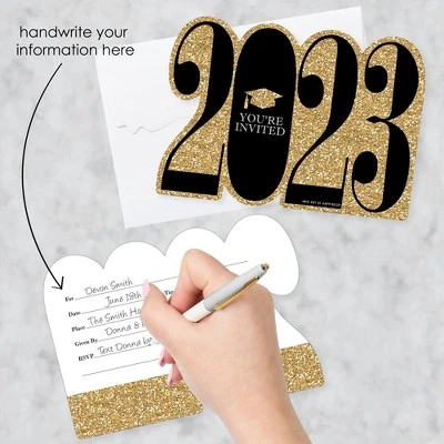 Big Dot Of Happiness Gold 2023 Graduation Party Invitations - Shaped Fill-In Invite Cards With Envelopes - Set Of 12 1 Big Dot Of Happiness Gold 2023 Graduation Party Invitations - Shaped Fill-In Invite Cards With Envelopes - Set Of 12