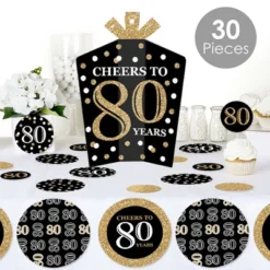 Big Dot Of Happiness Adult 80th Birthday - Gold - Birthday Party Decor And Confetti - Terrific Table Centerpiece Kit - Set Of 30