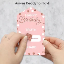 Big Dot Of Happiness Pink Rose Gold Birthday - Happy Birthday Party Game Pickle Cards - Truth, Dare, Share Pull Tabs - Set Of 12