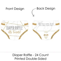 Big Dot Of Happiness It’s Twins - Diaper Shaped Raffle Ticket Inserts - Gold Twins Baby Shower Activities - Diaper Raffle Game - Set Of 24