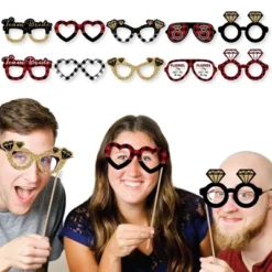 Big Dot Of Happiness Flannel Fling Before The Ring Glasses - Paper Card Stock Buffalo Plaid Bachelorette Party Photo Booth Props Kit - 10 Count