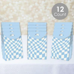 Big Dot Of Happiness Blue Checkered Party - Gift Favor Bags - Party Goodie Boxes - Set Of 12