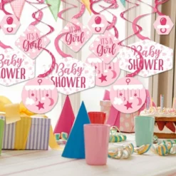 Big Dot Of Happiness It's A Girl - Pink Baby Shower Hanging Decor - Party Decoration Swirls - Set Of 40