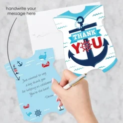 Big Dot Of Happiness Ahoy It's A Boy - Shaped Thank You Cards - Nautical Baby Shower Thank You Note Cards With Envelopes - Set Of 12
