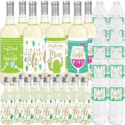 Big Dot Of Happiness Final Fiesta - Mini Wine, Wine, & Water Bottle Labels - Last Fiesta Bachelorette Party Decorations - Beverage Bar Kit - 34 Pieces