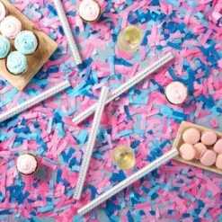 Sparkle And Bash 12 Pack Gender Reveal Confetti Wands, Flutter Sticks With Pink And Blue Confetti Strips