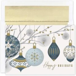 Masterpiece Studios Holiday Collection 16-Count Boxed Embossed Christmas Cards With Foil-Lined Envelopes, 7.8" X 5.6", Silver & Gold Baubles (939300)