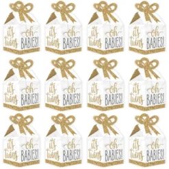 Big Dot Of Happiness It's Twins - Square Favor Gift Boxes - Gold Twins Baby Shower Bow Boxes - Set Of 12 -Anagram Shop GUEST ffc23844 62cb 4053 9527 b5e80f798551